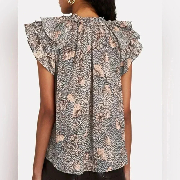 Ulla Johnson Floral Print Top - Black, Cream, Pink - Picture 4 of 10